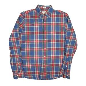 J.Crew Secret Wash Organic‎ Cotton Blue Red Plaid Shirt M Slim Fit Mauritius